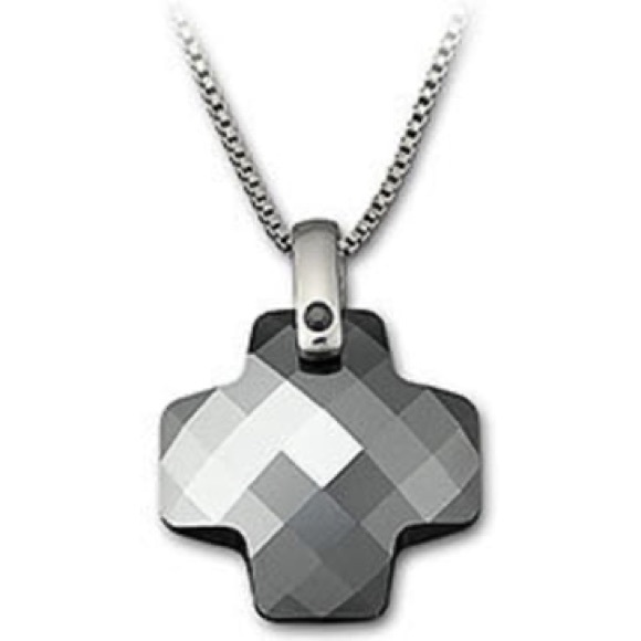 Swarovski Jet Black Hematite Thick Cross Pendant - Picture 1 of 2